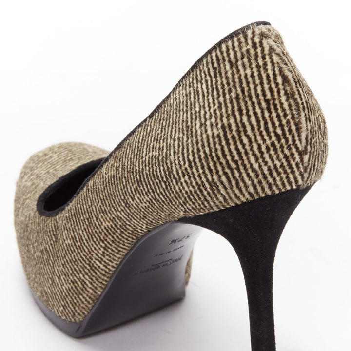 YVES SAINT LAURENT Tribtoo brown wool tweed platform heel pump EU37.5