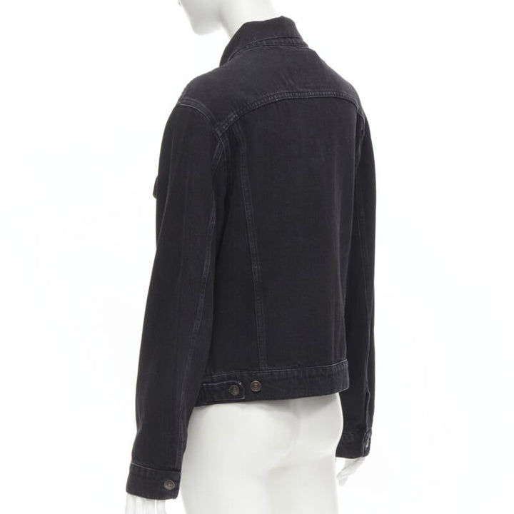 BALENCIAGA 2017 Scarf Collar Neck Tie washed black denim trucker jacket FR34 XS