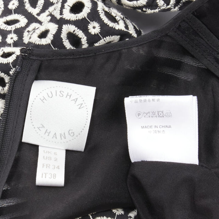 HUISHAN ZHANG black white eyelet embroidery anglais cold shoulder dress US2 XS