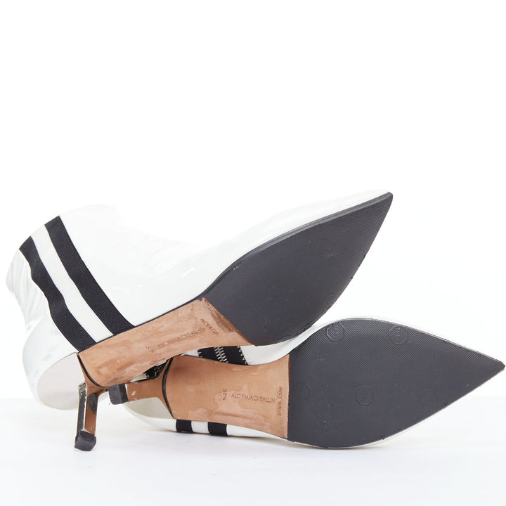 ALCHIMIA DI BALLIN side striped white patent leather silver booties EU38.5