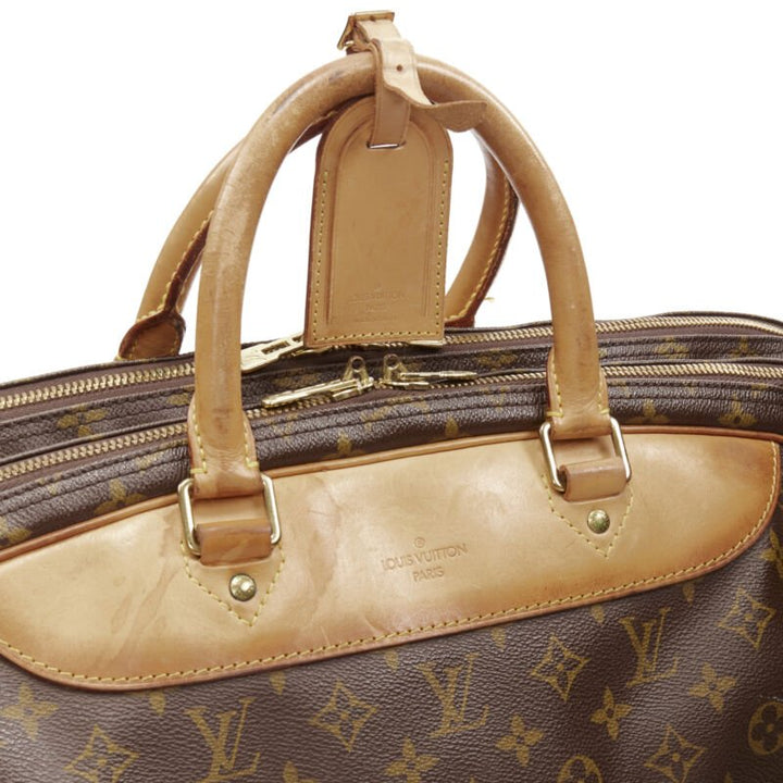 LOUIS VUITTON VIntage Alize brown monogram leather trim 2 compartment bag