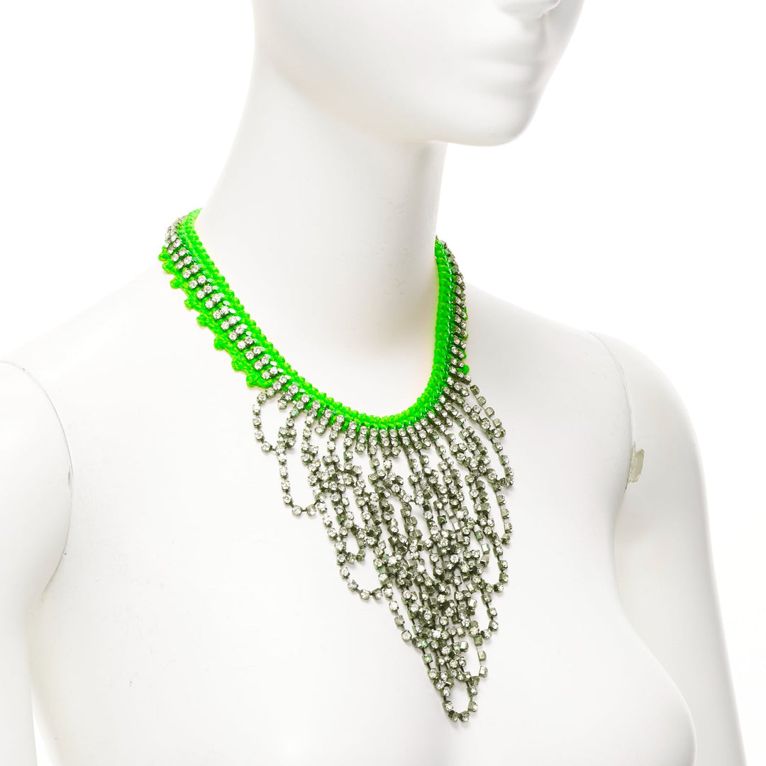 VANESSA ARIZAGA neon green rope clear crystal chandelier short necklace