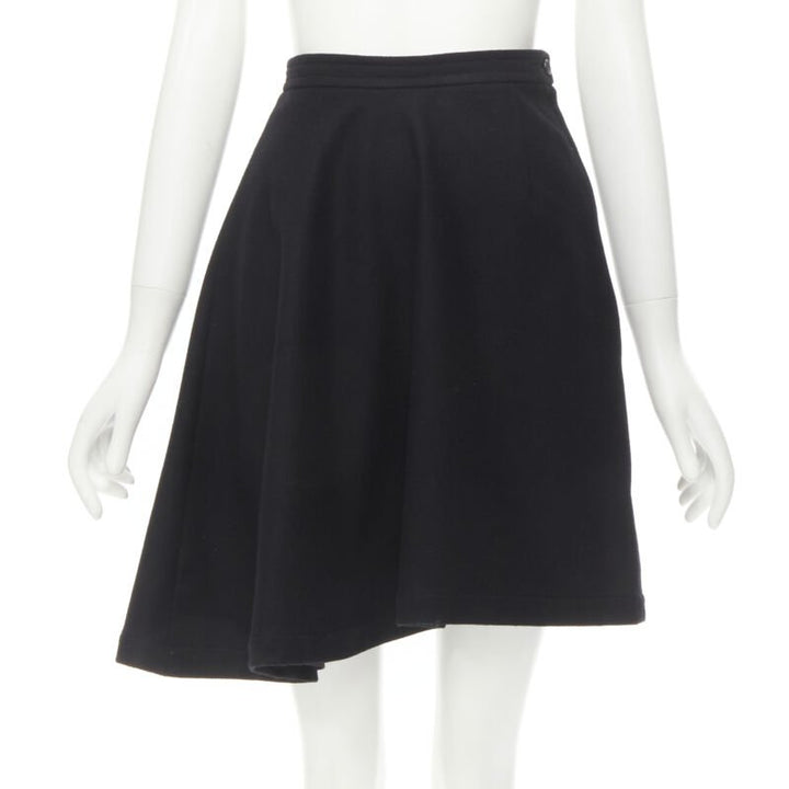 COMME DES GARCONS 1980s Vintage black wool felt asymmetric A-line flared skirt S