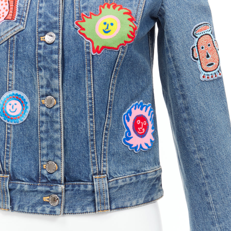 LOUIS VUITTON Yayoi Kusama 2023 Faces leather patch blue denim jacket FR34 XS