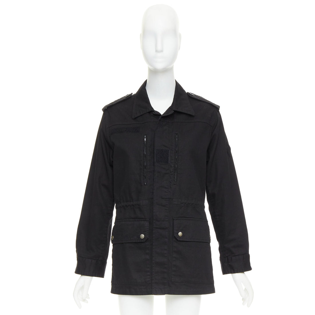 SAINT LAURENT 2018 black cotton ramie glitter logo safari jacket FR36 S