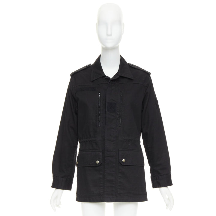SAINT LAURENT 2018 black cotton ramie glitter logo safari jacket FR36 S
