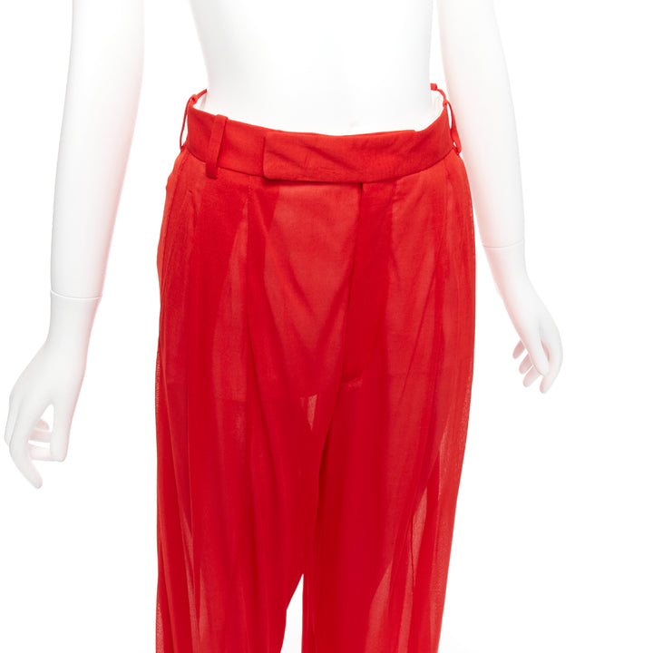 OLD CELINE Phoebe Philo red sheer solid seam wide leg pants FR36 S