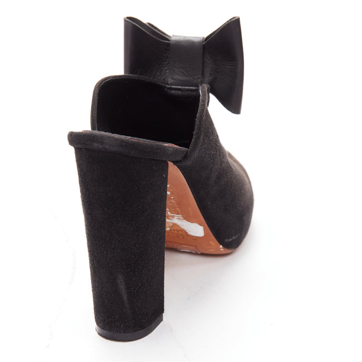 OLD CELINE Phoebe Philo black suede bow high heel mules EU36.5