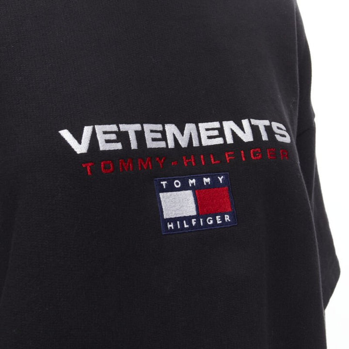 VETEMENTS TOMMY HILFIGER Demna 2018 black double sleeve oversized hoodie XS