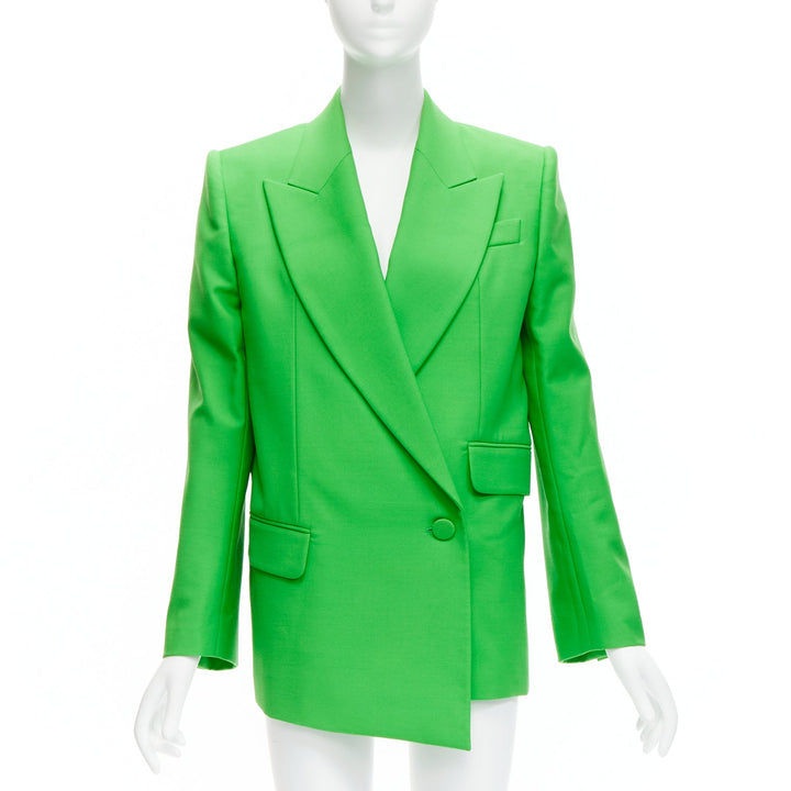 ALEXANDER MCQUEEN 2022 green wool double breasted wrap blazer jacket IT38 XS