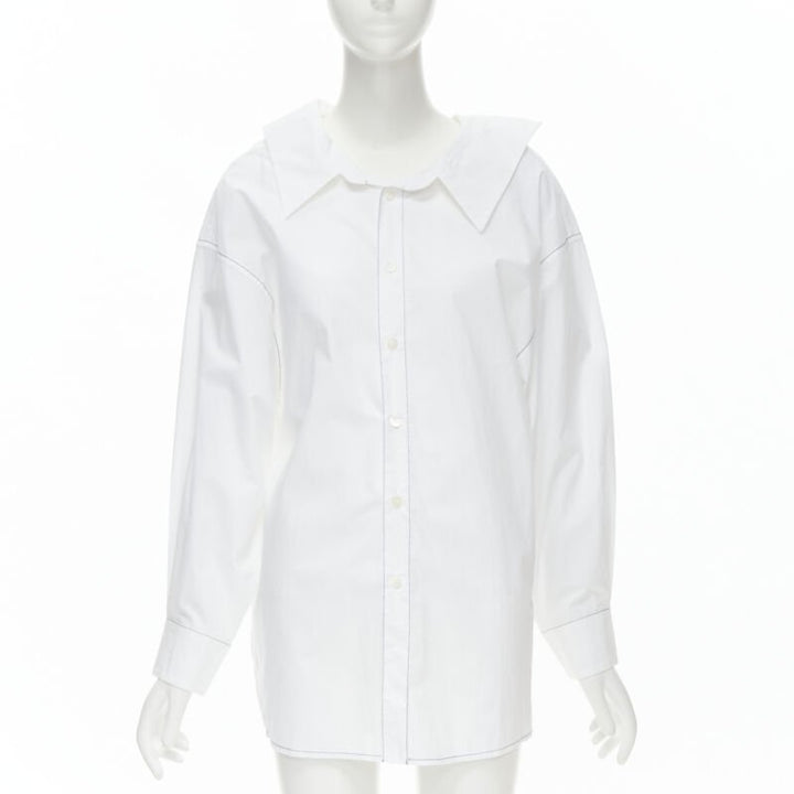 MARNI white cotton blue stitching deconstructed collar oversized shirt IT36 XS