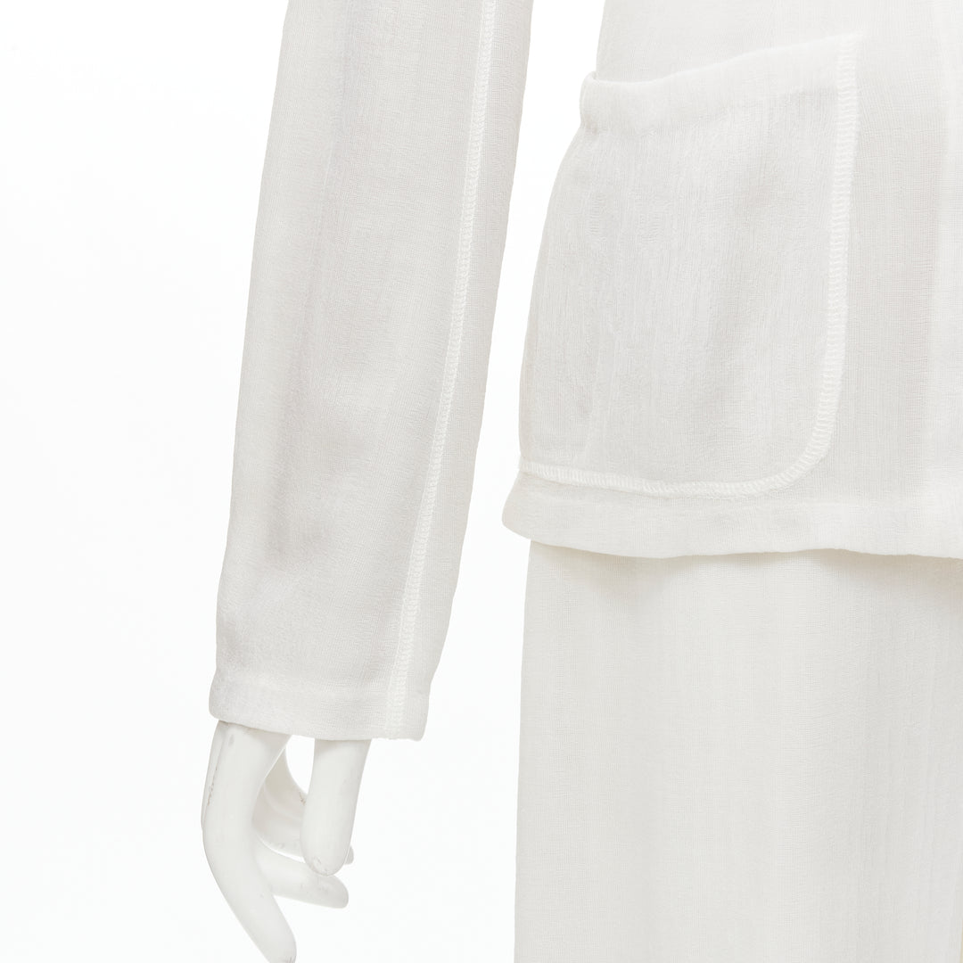 MARIOT CHANET white textured logo button fitted blazer wide leg pants IT42 M