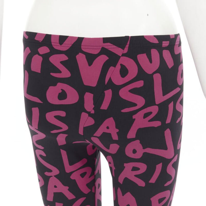 rare LOUIS VUITTON Stephen Sprouse Iconic Graffiti black neon pink legging XS