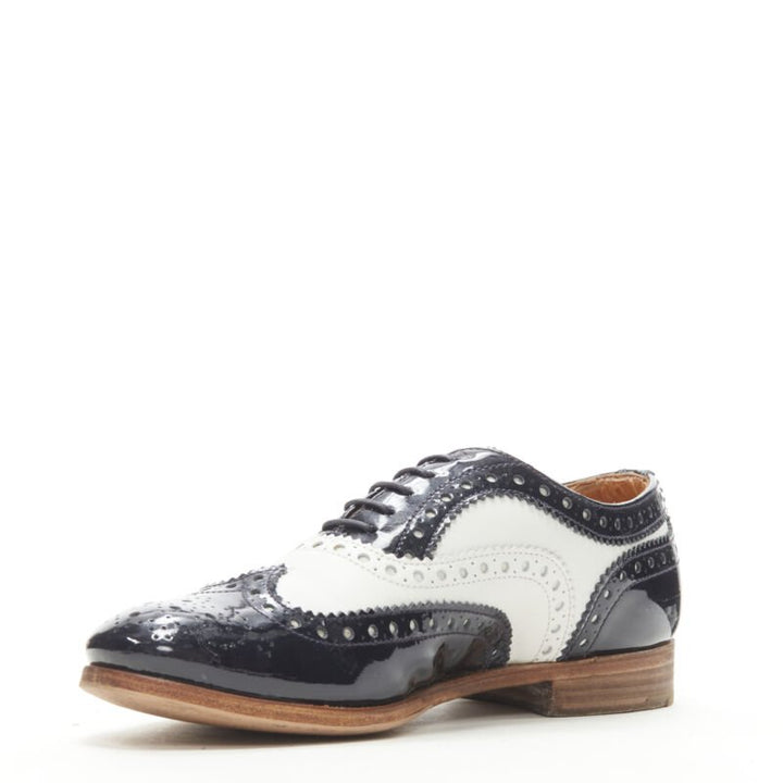 CHURCH'S Burwood black patent white perforated leather brogue EU36