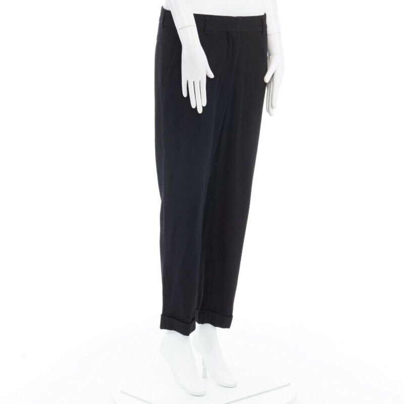 HAIDER ACKERMANN black fleece wool slim leg casual trousers pants FR36 32"