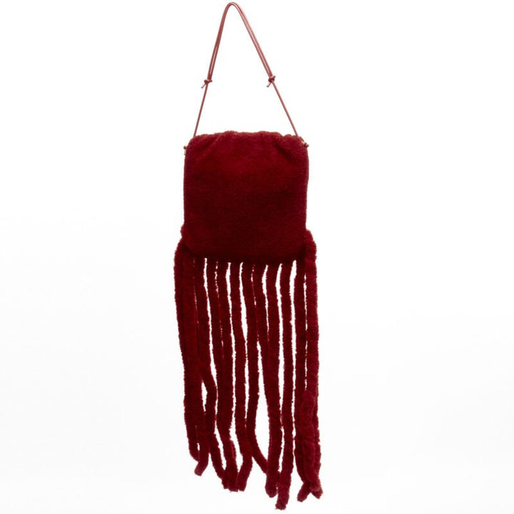 rare BOTTEGA VENETA Daniel Lee Runway red shearling fringe crossbody clutch