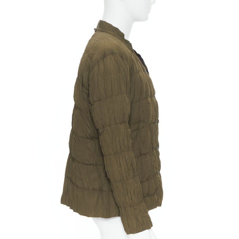 ISSEY MIYAKE MEN Reversible green black pleated crinkled padded zip up jacket L