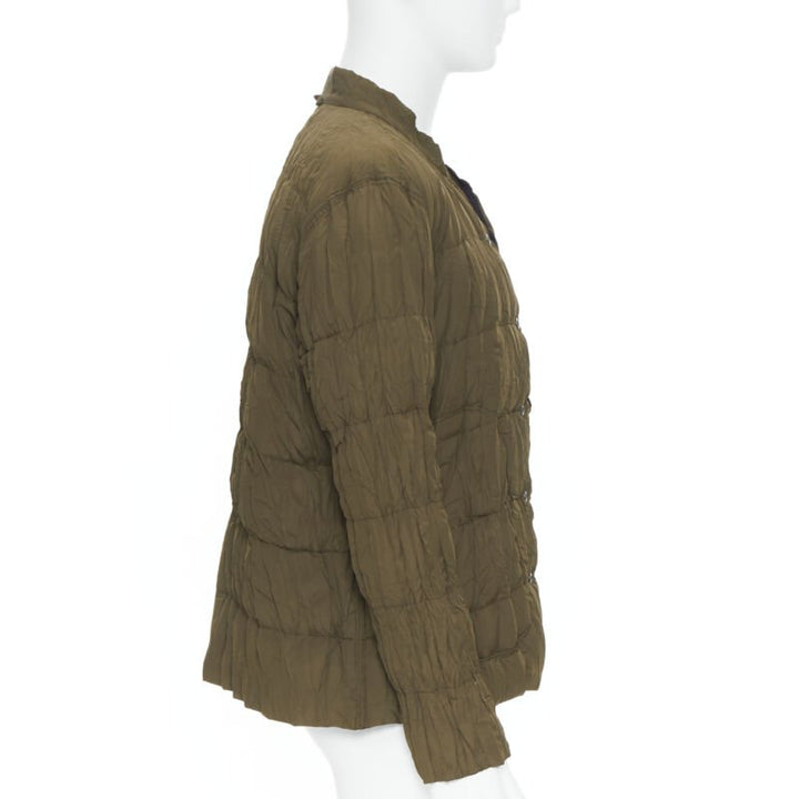 ISSEY MIYAKE MEN Reversible green black pleated crinkled padded zip up jacket L