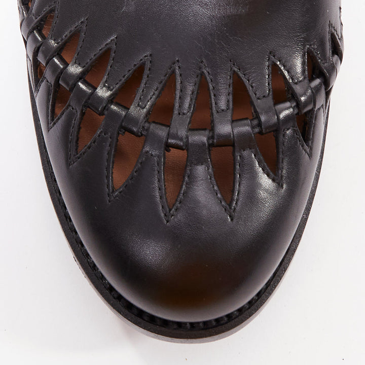 ALAIA Goodyear black leather laser cut out braided brogue EU38