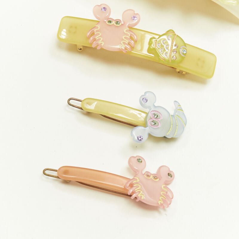 rare CHIC & MODE Alexandre Zouari pastel yellow Mermaid crab hair clips X4