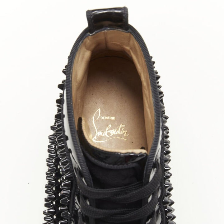 CHRISTIAN LOUBOUTIN Louis black velvet crystal spike stud high top sneaker EU41