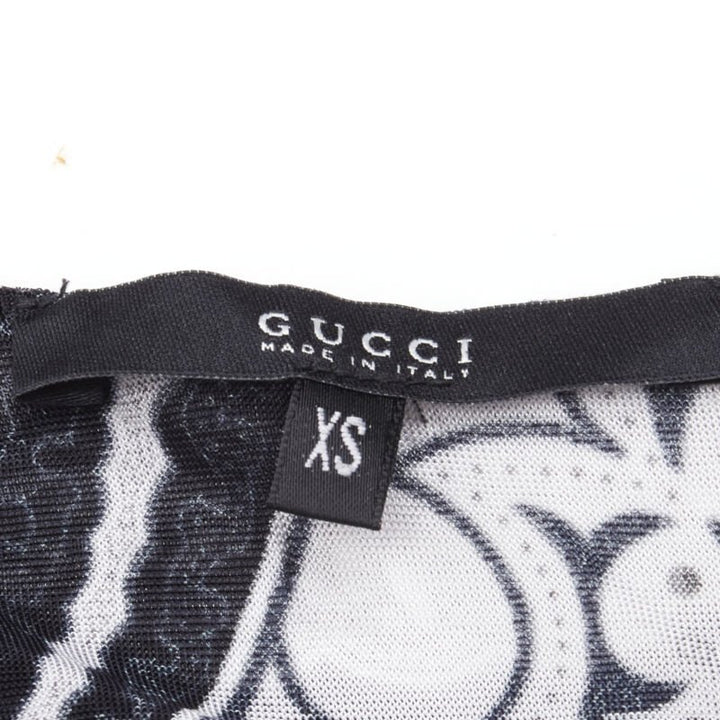 GUCCI Black white paisley print bohemian kimono sleeve blouse XS