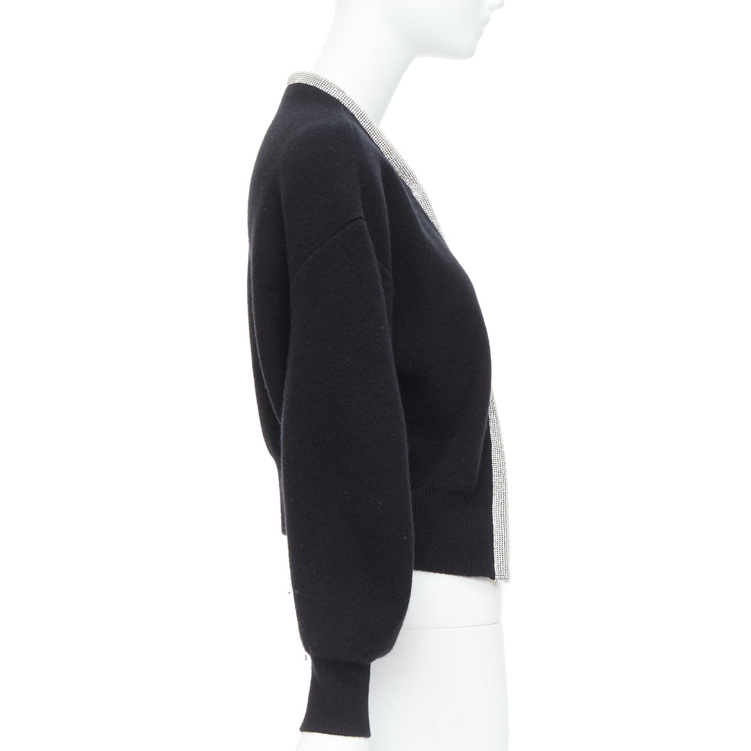 ALEXANDER WANG black wool cashmere blend crystal cord cropped cardigan S
