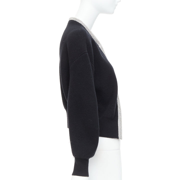 ALEXANDER WANG black wool cashmere blend crystal cord cropped cardigan S