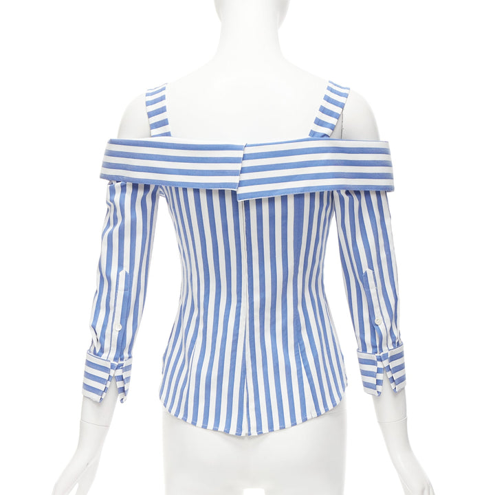 MONSE blue white striped cold shoulder corseted cropped sleeve top US0 XS