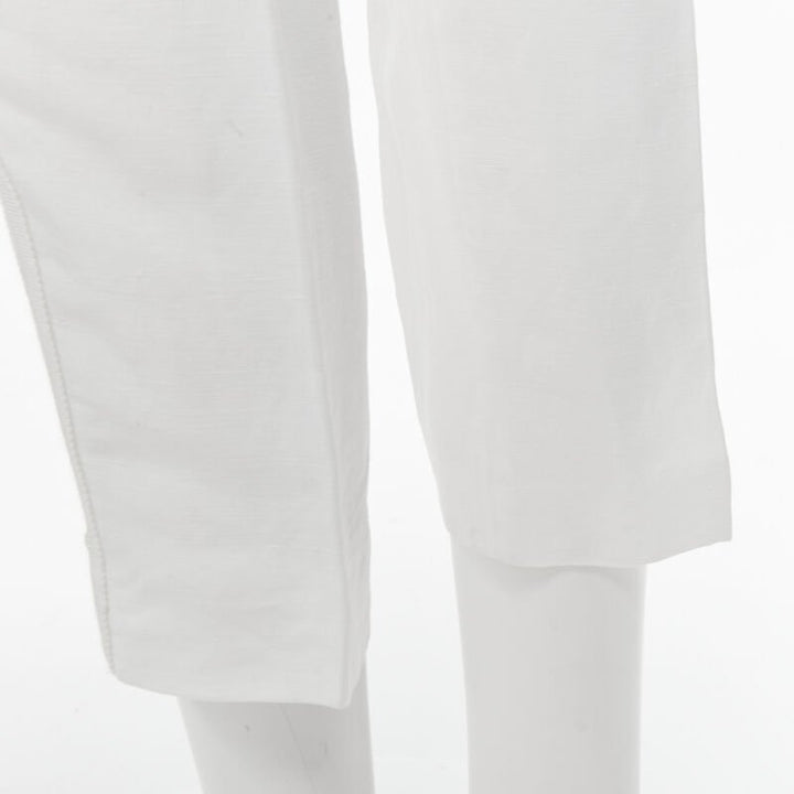 HAIDER ACKERMANN white grosgrain linen drop crotch cropped trousers FR38 S