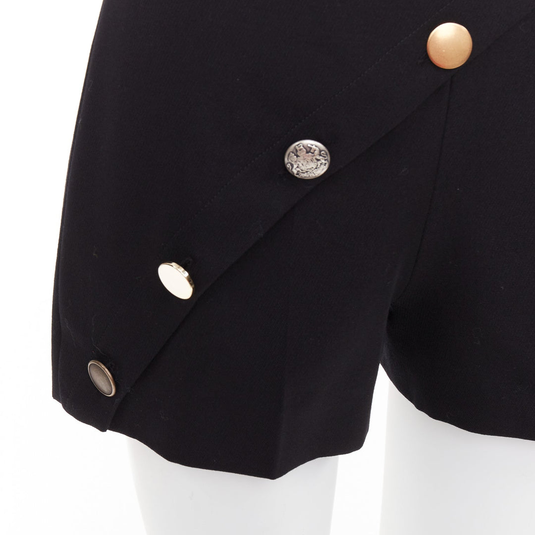 ALEXANDER MCQUEEN 2021 black gold multi buttons asymmetric panel shorts IT36 XXS