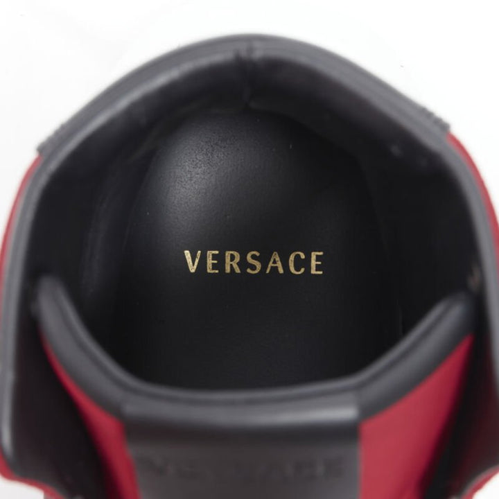 VERSACE red suede Medusa emblem nastro logo ribbon high top sneakers EU40