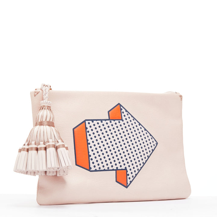ANYA HINDMARCH 2015 Runway Arrow beige orange leather tassel pouch clutch bag