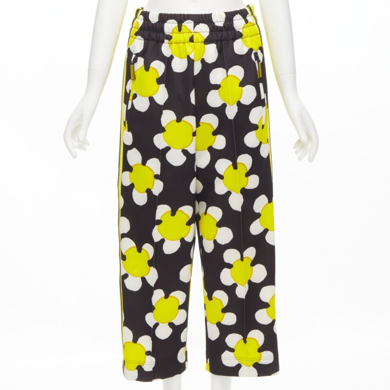 MARC JACOBS Daisy black white yellow side trim wide leg track pants US0 XS