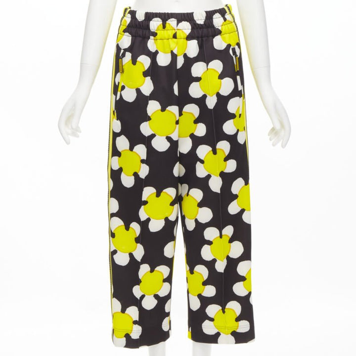 MARC JACOBS Daisy black white yellow side trim wide leg track pants US0 XS