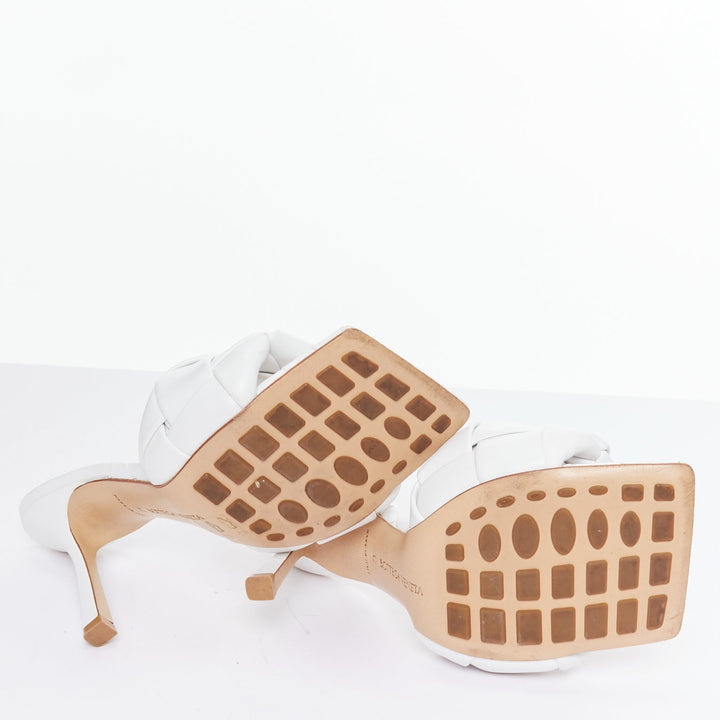 BOTTEGA VENETA Lido Optic White maxi woven lambskin mule heels EU37