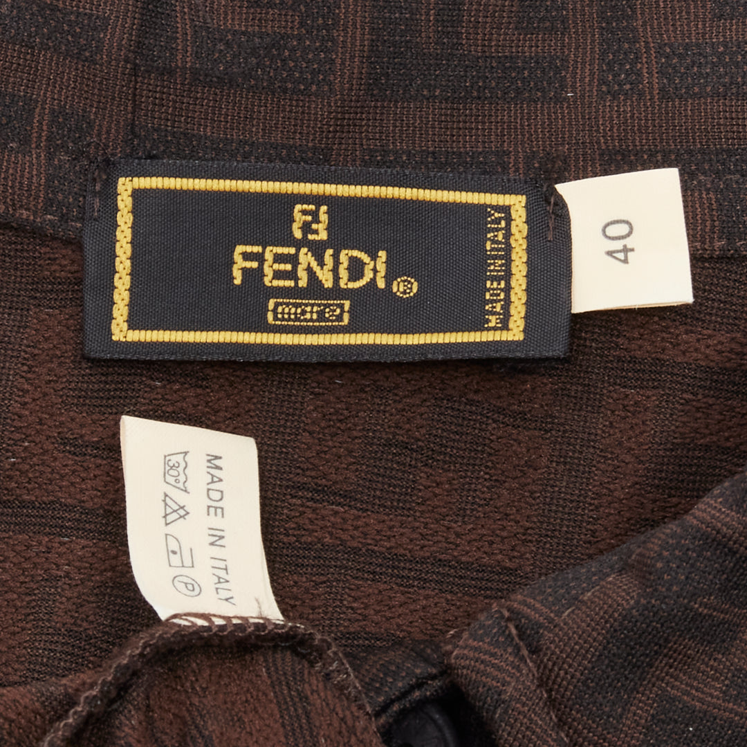 FENDI MARE Vintage brown FF Zucca monogram jacquard polo top IT40 S