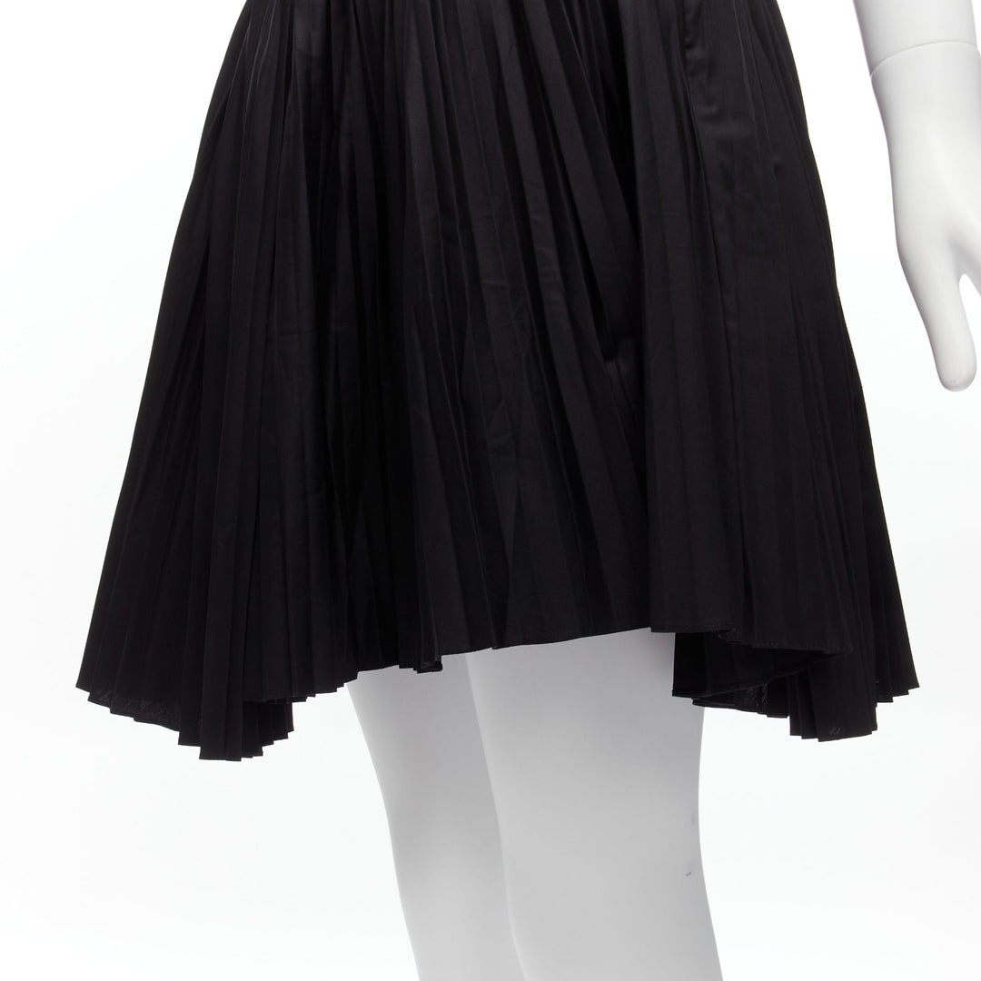 TOD'S black cotton asymmetric high low pleated flared skirt IT38 XS