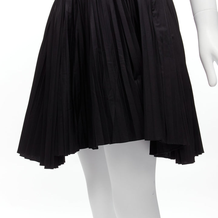 TOD'S black cotton asymmetric high low pleated flared skirt IT38 XS