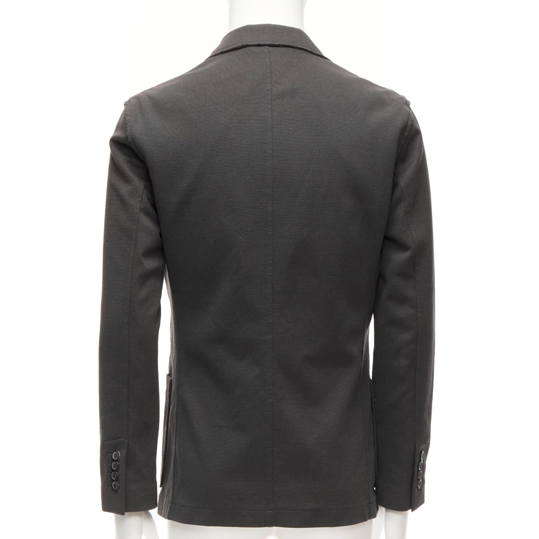 LANVIN grey cotton overtitched darts frayed edge pocketed blazer FR48 M