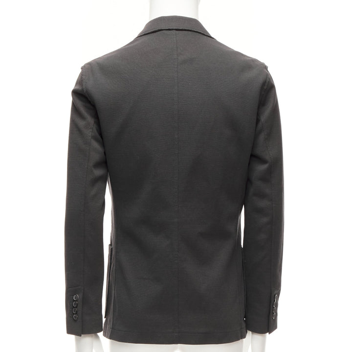 LANVIN grey cotton overtitched darts frayed edge pocketed blazer FR48 M