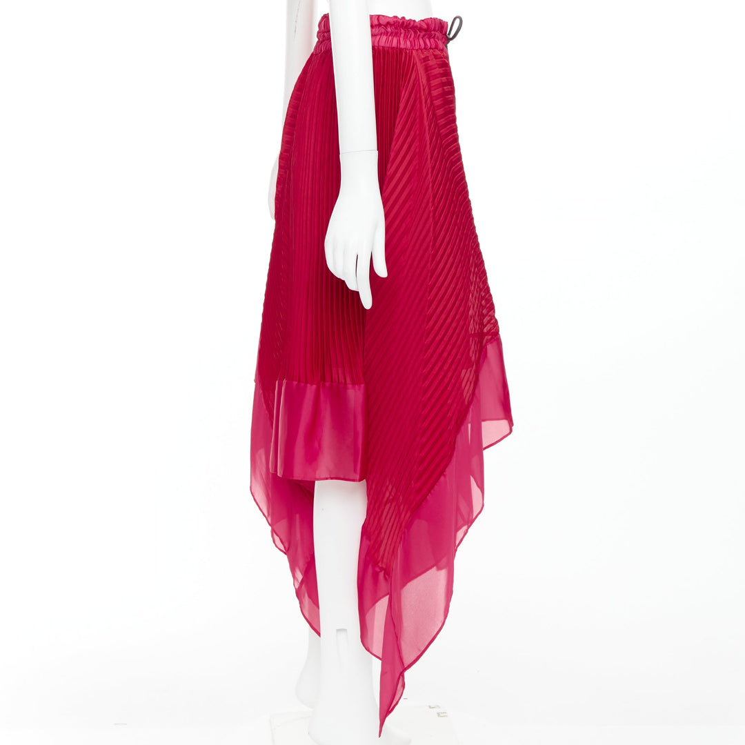 SACAI 2021 pink red satin pleated panels black drawstring skirt JP3 L
