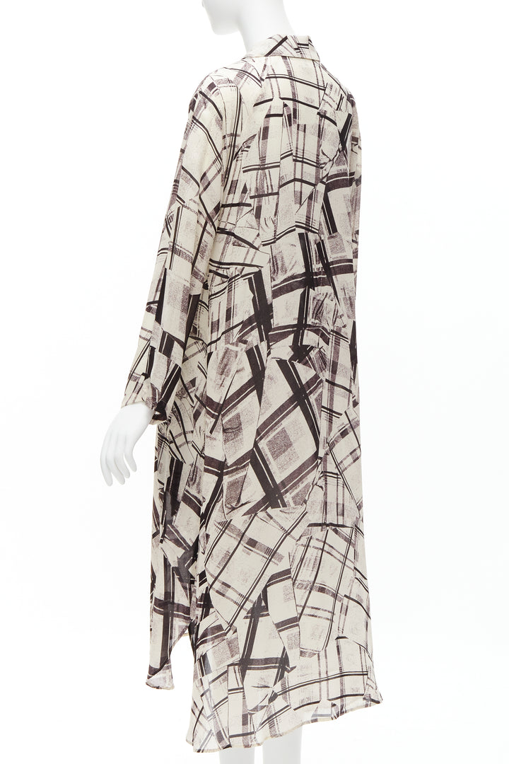 YOHJI YAMAMOTO Y'S abstract checked patchwork printed draped shirt dress JP1 S