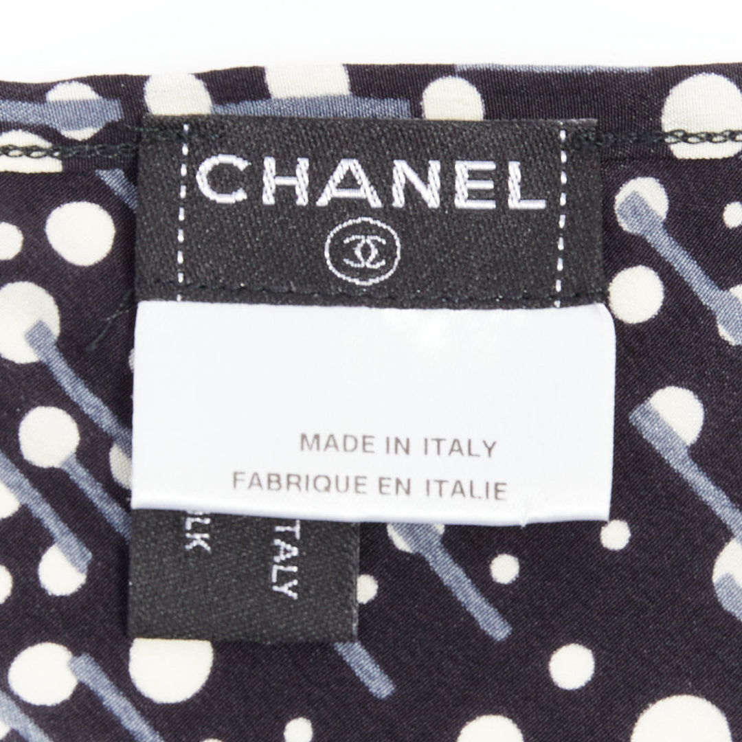 CHANEL 02A 100% silk CC logo polka dot pearl trim camisole FR40 S
