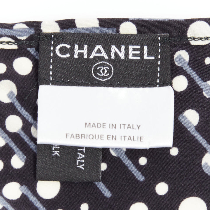 CHANEL 02A 100% silk CC logo polka dot pearl trim camisole FR40 S