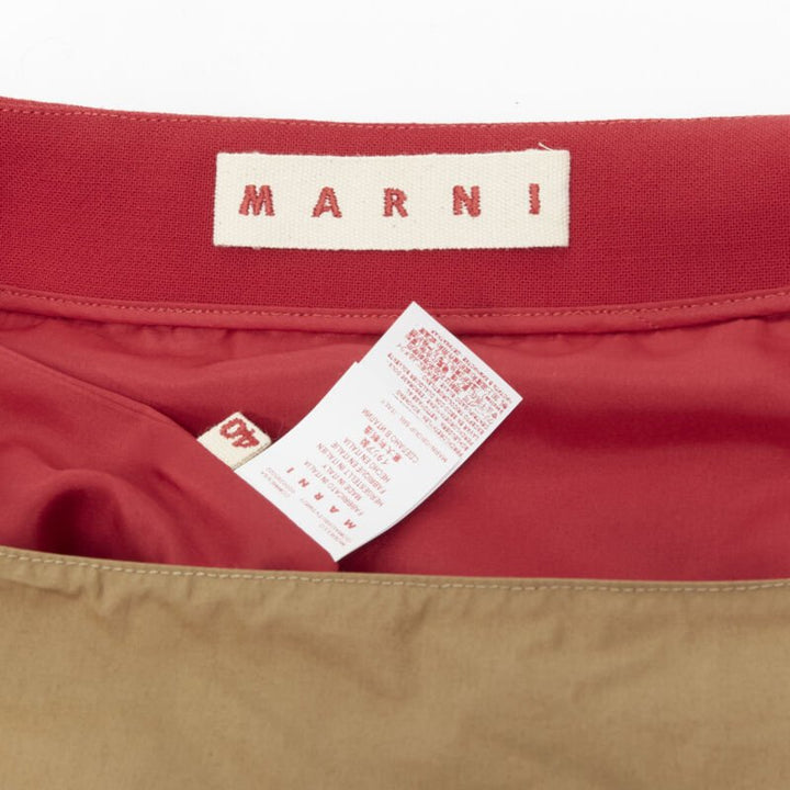 MARNI red wool brown silk lining curved hem midi skirt IT40 S