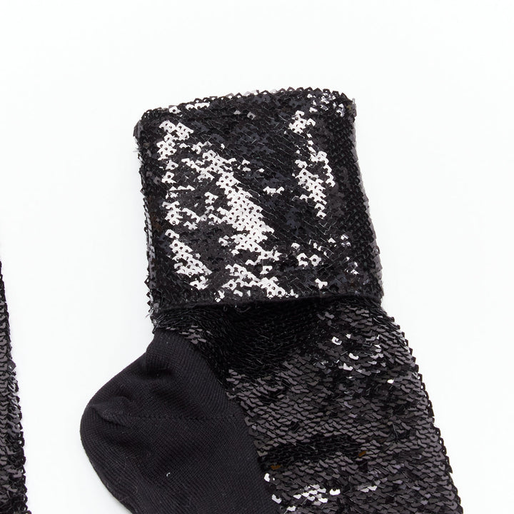 SAINT LAURENT 2016 black sequins cotton blend rolled cuffed socks EUR38