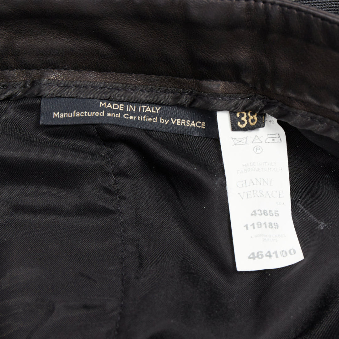 VERSACE black cotton blend lace leather trim waist tapered trousers IT38 XS