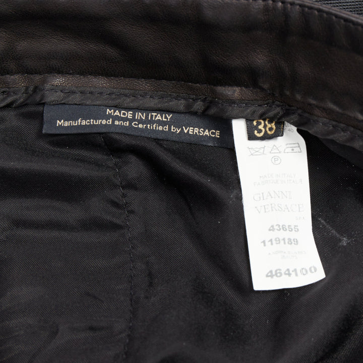 VERSACE black cotton blend lace leather trim waist tapered trousers IT38 XS