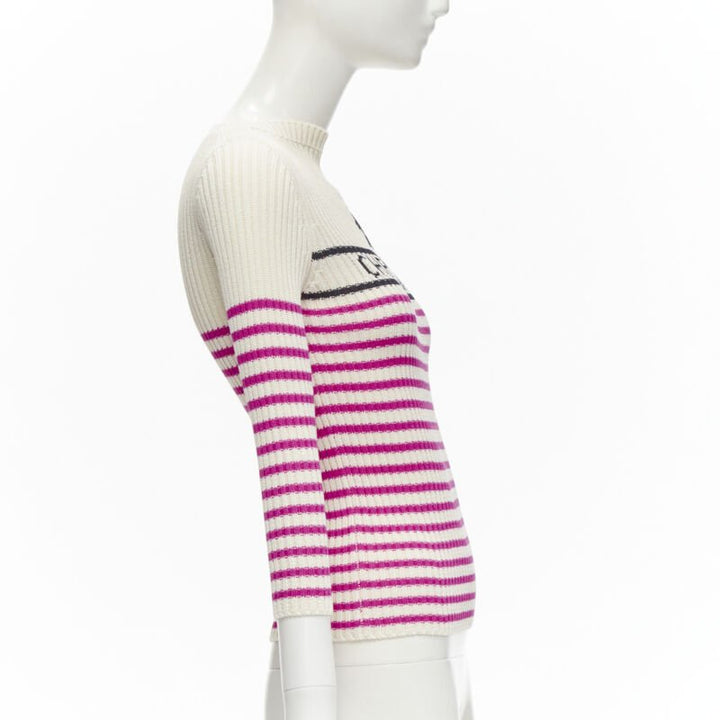 CHRISTIAN DIOR 2022 Mariniere pink nautical sailor stripe logo ribbed top FR34